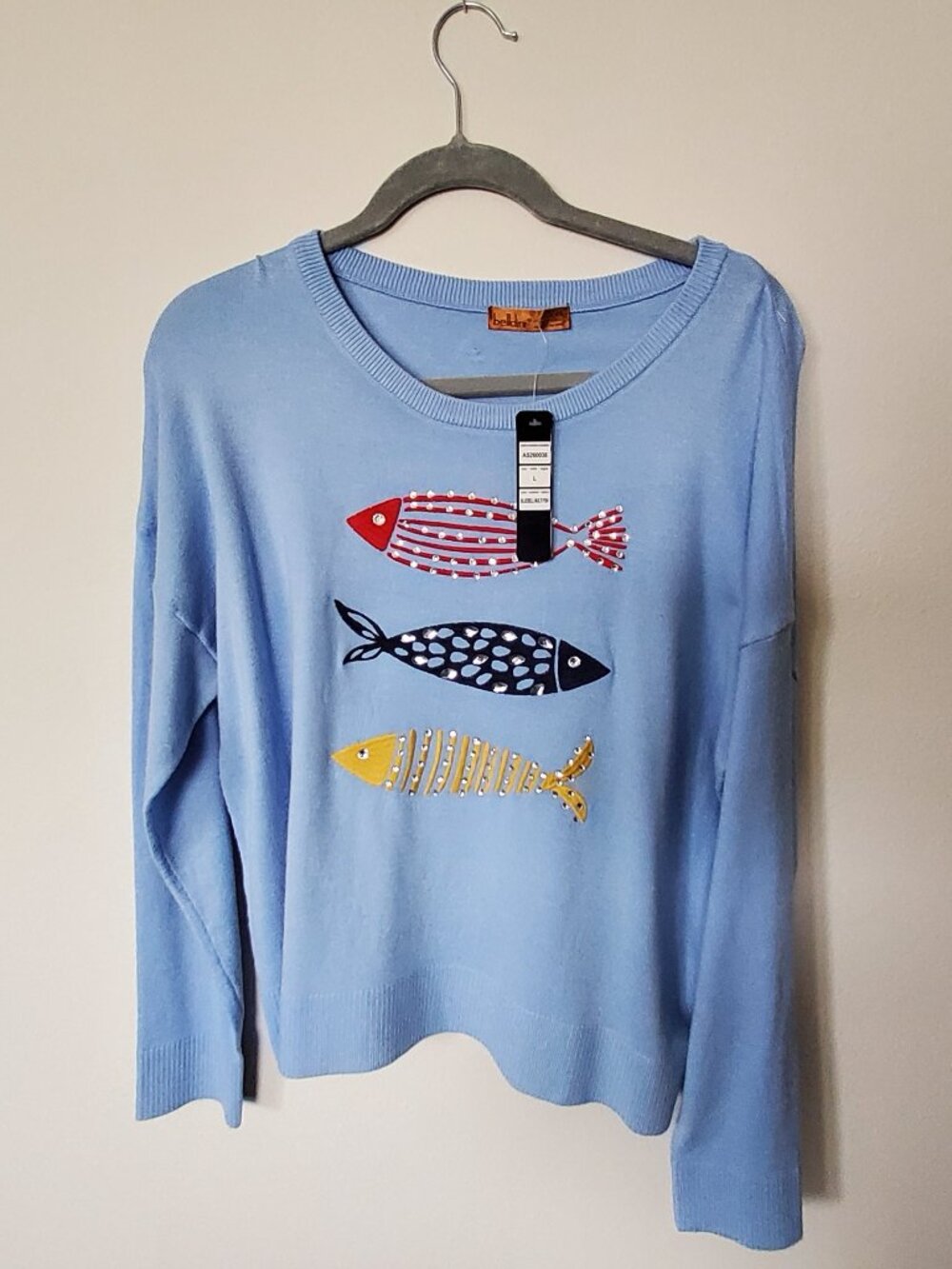 Light Blue Women's Sweater with Embroidery Size L